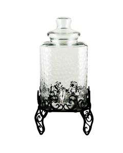 Gibson Home Moreauville 3 Piece 2.25 Gallon Square Embossed Glass Beverage Dispenser with Wire Stand