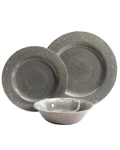 Studio California Mauna 12 Piece Dinnerware Set in  Gray Crackle Look Decal
