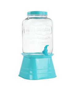 Gibson Home Chiara 2 Gallon Glass Mason Jar Dispenser with Metal Lid and Base in Blue