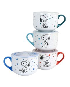 Peanuts Freckled Joy 25oz Stoneware 4 Piece Soup Cup and Lid Set in Assorted Designs