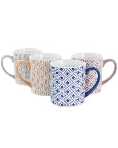 Mr. Coffee Bliss 4 Piece 20oz Can Shaped Stoneware Mug Set in Assorted Colors and Patterns
