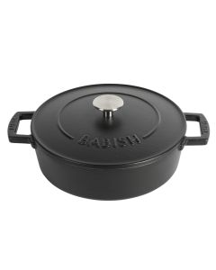 Babish 3 Quart Round Enameled Cast Iron Braiser Pan with Self-Basting Lid in Black