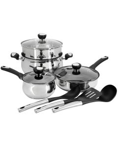 Oster Baldwyn 10 Piece Stainless Steel Belly-Shaped Nonstick Cookware and Utensil Set