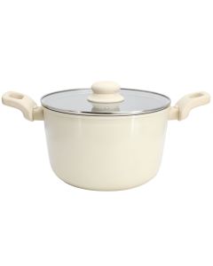 Gibson Home Barnsdall 5 Quart Ceramic Nonstick Aluminum Stock Pot with Lid in Cream