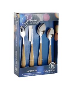 Gibson Home 16 Piece Langhorne Stainless Steel Flatware Set in Brown and Silver