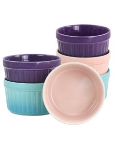 Crockpot Thornburg 6 Piece 12 Ounce Round Stoneware Ramekin Set in Pastel Assorted Colors