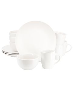 Gibson Home Everyday Plus 12 Piece Round Stoneware Dinnerware Set in White