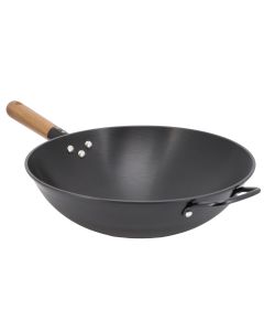 Gibson Home Welton 13.5 Inch Carbon Steel Wok with Wood Handle in Black