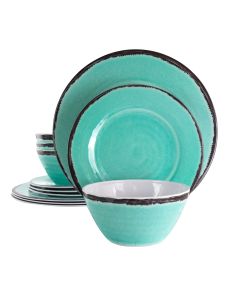 Elama Azul Banquet 12 Piece Lightweight Melamine Dinnerware Set in Turquoise