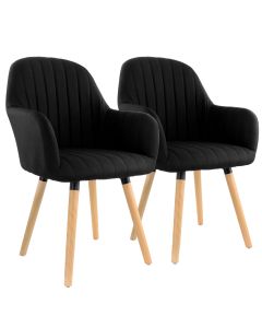 Elama 2 Piece Fabric Tufted Chair in Black with Wooden Legs