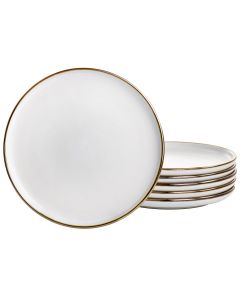 Elama Arthur 6 Piece Stoneware Salad Plate Set in Matte White with Gold Rim
