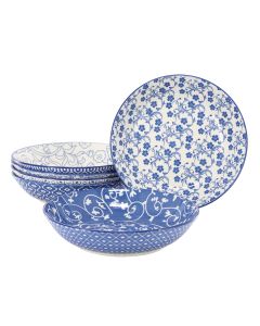 Elama Aurora 6 Piece Assorted Porcelain Bowl Set in Blue