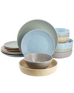 Elama Emilia 16 Piece Assorted Double Bowl Stoneware Dinnerware Set in Speckled Multi-Color