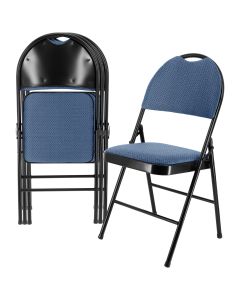 Elama 4 Piece Metal Folding Chair with Padded Seats in Dark Blue