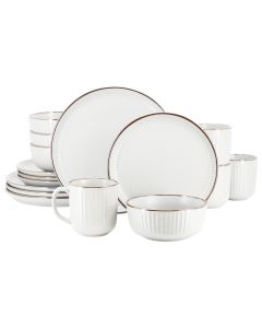 Elama Leo 16 Piece Stoneware Dinnerware Set In White