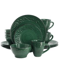 Elama Malibu Sea Glass 16-Piece Dinnerware Set in Dark Green