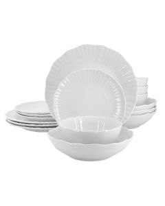 Elama Millie 16 Piece Double Bowl Porcelain Dinnerware Set in White