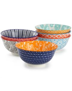 Elama Roxey 6 Piece Assorted Design 20oz Porcelain Footed Bowl Set in Multicolor
