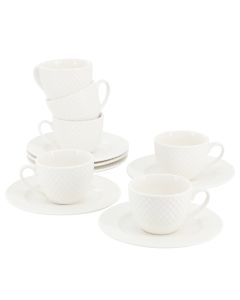 Elama Sol 12 Piece 3 Ounce Porcelain Espresso Cup with Saucer Set in White
