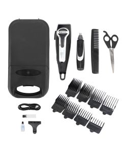 Impress 18 Piece Cordless Rechargeable Hair Cutting Kit and Nose Trimmer with Storage Case