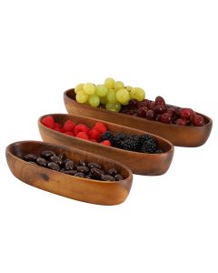 MegaChef 3 Piece Acacia Wood Oval Serving Bowls in Assorted Sizes