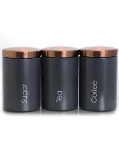 MegaChef Essential Kitchen Storage 3 Piece Sugar, Coffee and Tea Canister Set in Matte Gray