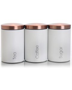 MegaChef Essential Kitchen Storage 3 Piece Sugar, Coffee and Tea Canister Set in Matte White