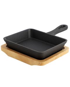 MegaChef Mini Cast Iron Square Pan with Wood Tray