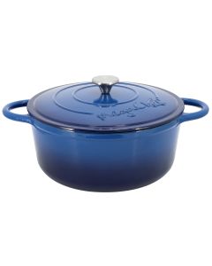 MegaChef 6.35 Quart Round Enameled Cast Iron Dutch Oven with Self Basting Lid in Dark Blue