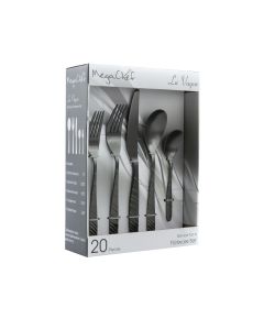 MegaChef La Vague 20 Piece Flatware Utensil Set, Stainless Steel Silverware Metal Service for 4 in Matte Black