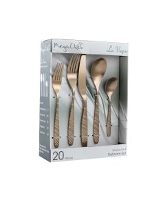 MegaChef La Vague 20 Piece Flatware Utensil Set, Stainless Steel Silverware Metal Service for 4 in Matte Rose Gold