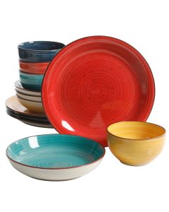 Gibson Color Speckle 12 Piece Mix and Match Double Bowl Dinnerware Set in 4 Assorted Colors