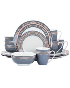 Gibson Home Silver Wind 16 Piece Fine Ceramic Dinnerware Set in Grey and Pink