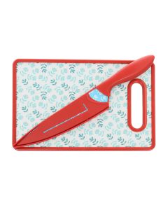 Gibson Home Village Vines 3 Piece Cutting Board and Knife Set in Red and Blue
