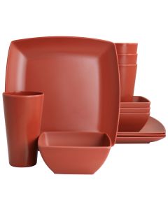 Gibson Home Grayson Melamine 12 Piece Square Dinnerware Set in Orange
