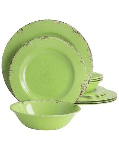 Gibson Mauna 12 Piece Melamine Dinnerware Set in Crackle Green