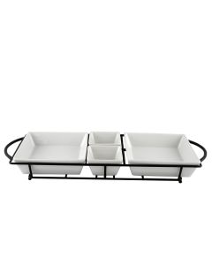 Gibson Gracious Dining 5 Piece Serving Set With Metal Rack in White Porcelain