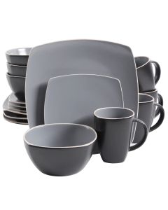 Gibson Home Soho Lounge 16 Piece Soft Square Stoneware Dinnerware Set in Grey Matte