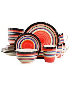 Gibson Home Casa Stellar 16 Piece Round Stoneware Dinnerware Set in Red