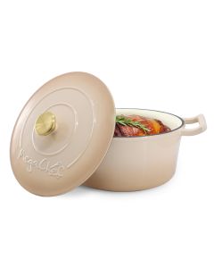 MegaChef 5.3 Quarts Round Enameled Cast Iron Casserole with Self Basting Lid in Peanut Butter