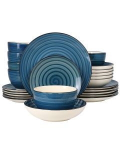 Elama Gia 24 Piece Round Stoneware Dinnerware Set in Dark Blue