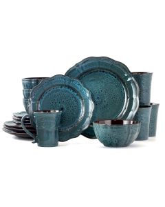 Elama Lavish Blue 16 Piece Dinnerware set with Complete Setting for 4