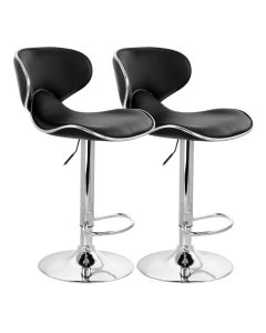 Elama 2 Piece Slim Faux Leather Adjustable Bar Stool in Black with Chrome Base