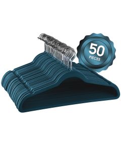 Elama Home 50 Piece Flocked Velvet Clothes Hangers with Stainless Steel Swivel Hooks in Blue
