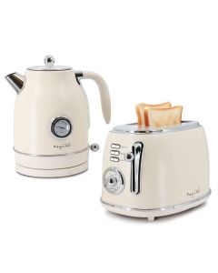 MegaChef 1.7 Liter Electric Tea Kettle and 2 Slice Toaster Combo in Matte Cream