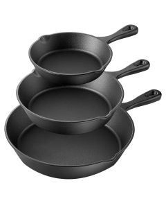 MegaChef Pre-Seasoned 3 Piece Cast Iron Skillet Set