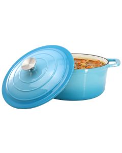 MegaChef 5 Quarts Round Enameled Cast Iron Casserole with Lid in Blue