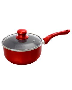 Better Chef 1.5 Quart Ceramic Coated Saucepan in Red with Glass Lid