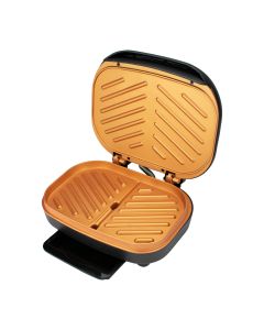 Brentwood TS-606BK 2-Serving Non-Stick 750w Indoor Electric Copper Grill and Panini Press in Black