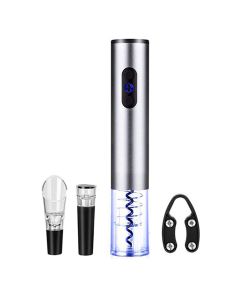 Brentwood Electric Wine Bottle Opener with Foil Cutter, Vacuum Stopper, and Aerator Pourer in Silver